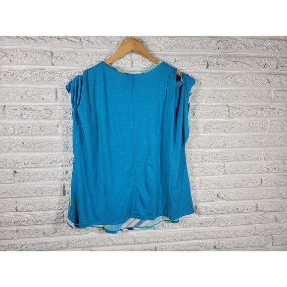 Faded Glory Womens Top 2X Plus Tee Cold Shoulder Poly Blend Blue STR43XE - Picture 5 of 7
